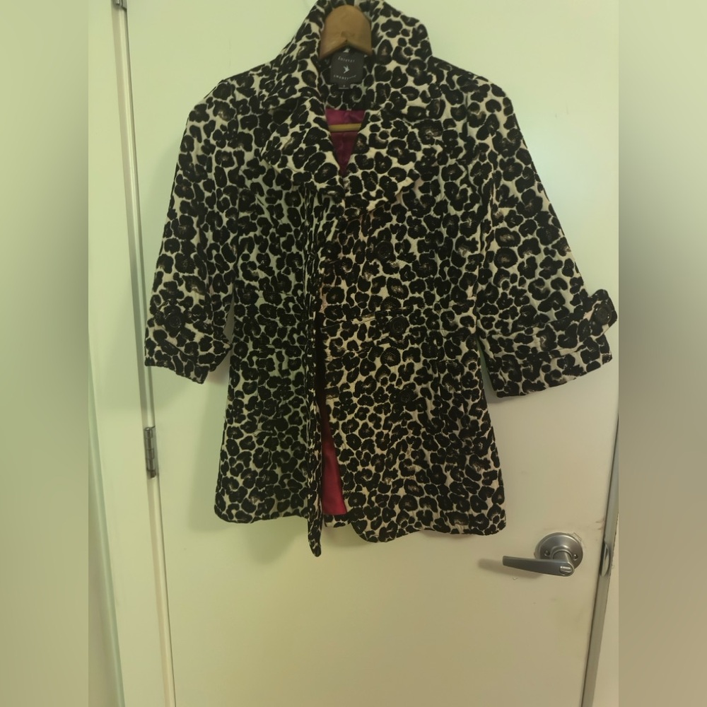Forever 21 Black and White Leopard Coat with Pink Lining